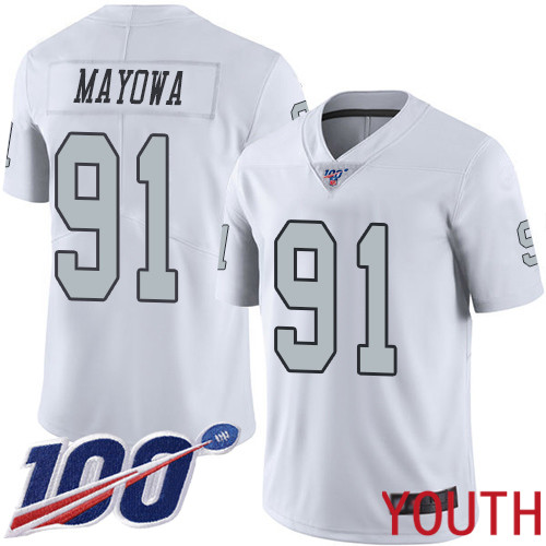 Oakland Raiders Limited White Youth Benson Mayowa Jersey NFL Football #91 100th Season Rush Vapor Jersey->youth nfl jersey->Youth Jersey